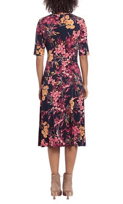 London Times T6509M - Floral Keyhole Front Tea-Length Dress Cocktail Dresses