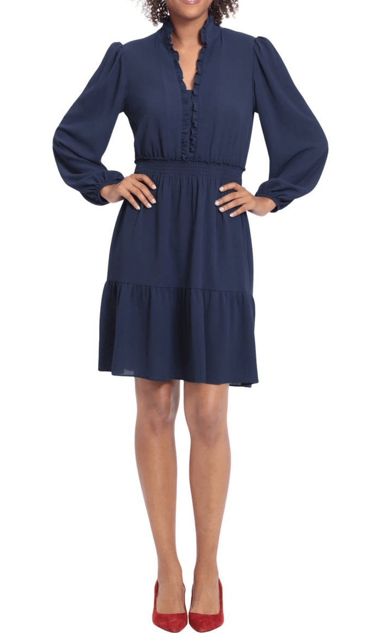 London Times T6539M - Bishop Sleeve Short Dress Special Occasion Dress 0 / Navy
