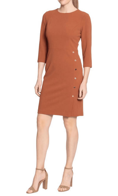 London Times T6569M - Quarter Sleeve Fitted Cocktail Dress Special Occasion Dress 0 / Cedar