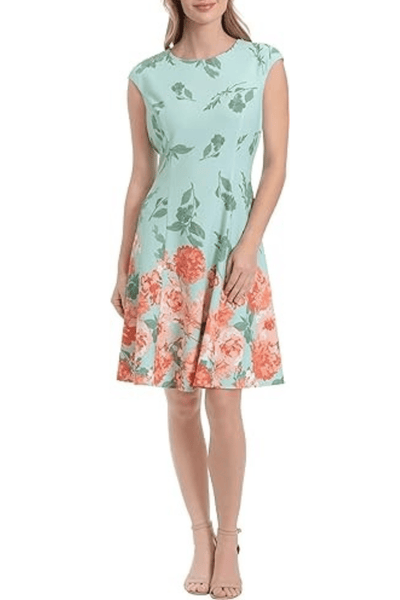 London Times T6705M - Jewel Neck Floral Printed Cocktail Dress Special Occasion Dresses