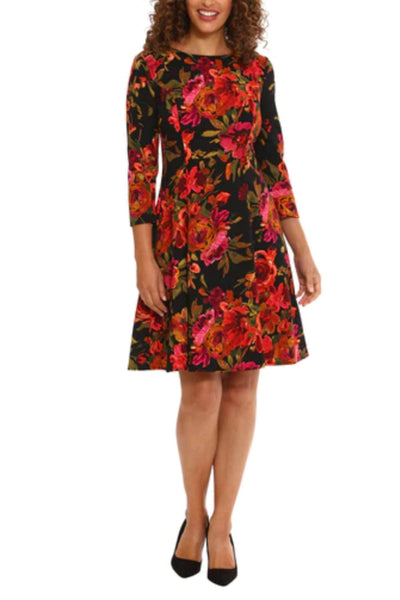 London Times T7018M - Floral Printed Jewel Neck Cocktail Dress Special Occasion Dresses