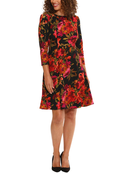 London Times T7018M - Floral Printed Jewel Neck Cocktail Dress Special Occasion Dresses