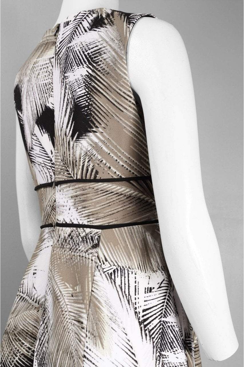 London Times - T1269M Sleeveless Palm Print Piped Dress in Brown and Print