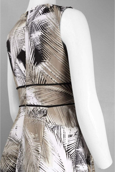 London Times - T1269M Sleeveless Palm Print Piped Dress in Brown and Print