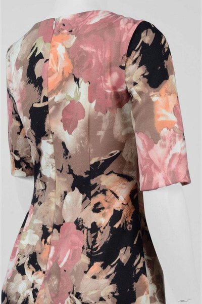 London Times - T1881M Half Sleeve Floral Sheath Dress in Black and Pink