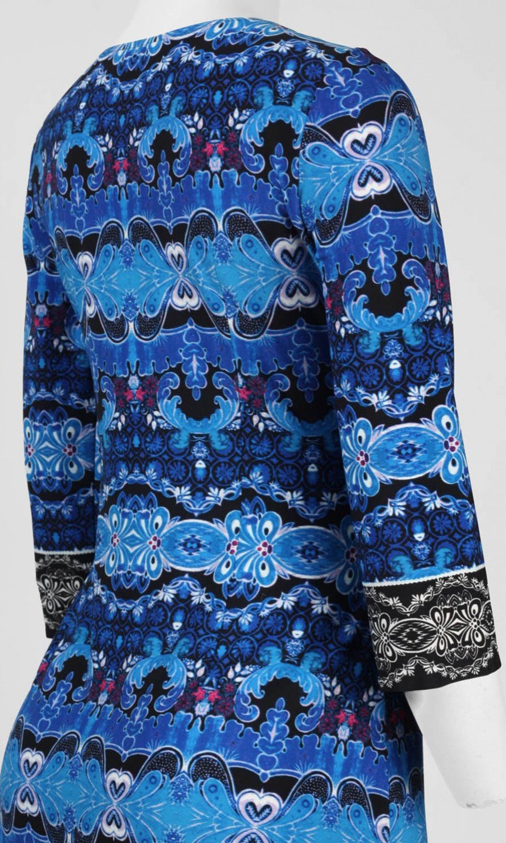 London Times - T2384M Quarter Sleeve Multi Print Jersey Dress In Blue and Multi-Color