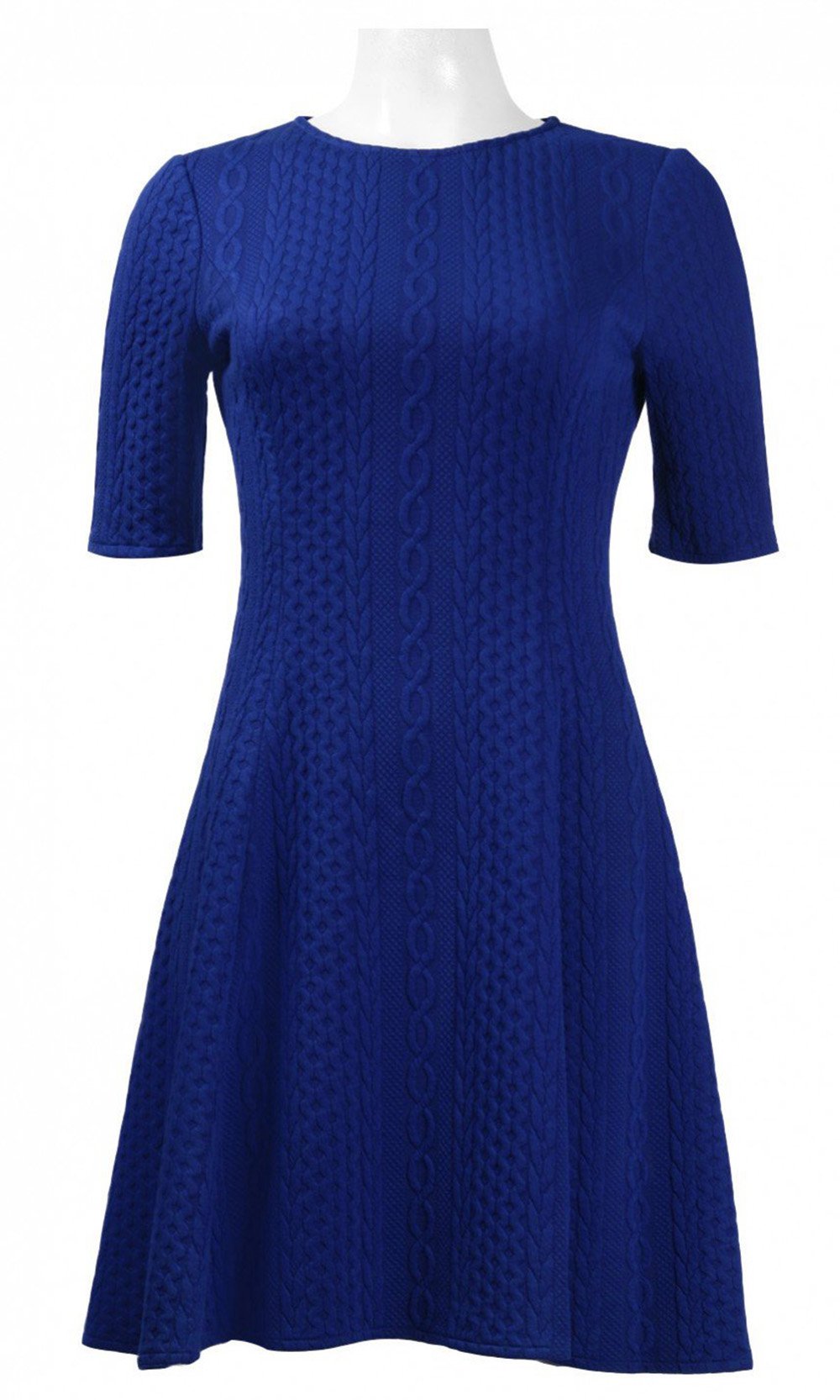 London Times - T3002M Cable Stripe Knit A-Line Dress In Blue