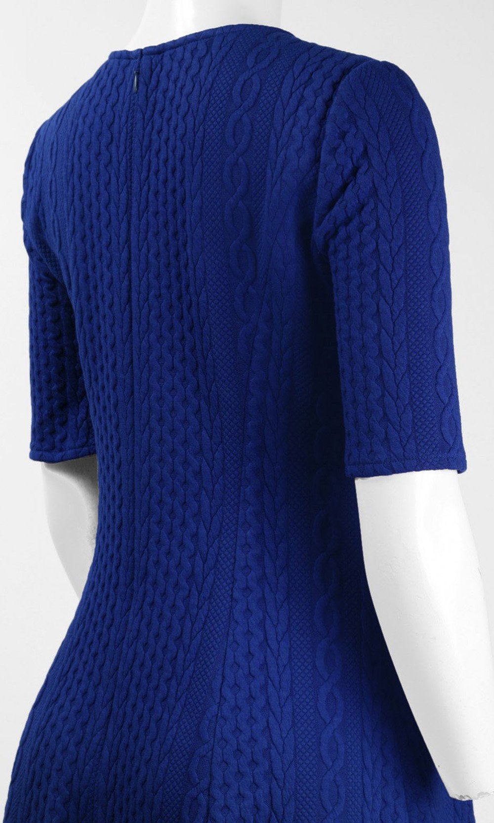 London Times - T3002M Cable Stripe Knit A-Line Dress In Blue