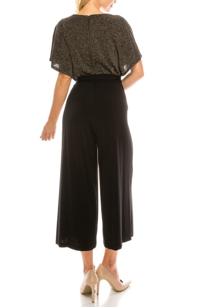 London Times - T3834M Two Toned V-Neck Jumpsuit In Gold and Black
