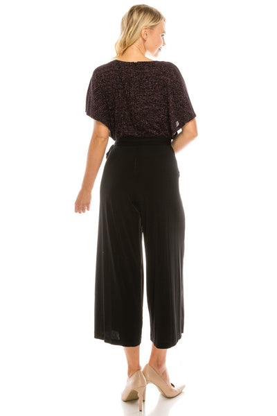 London Times - T3834M Two Toned V-Neck Jumpsuit In Pink and Black