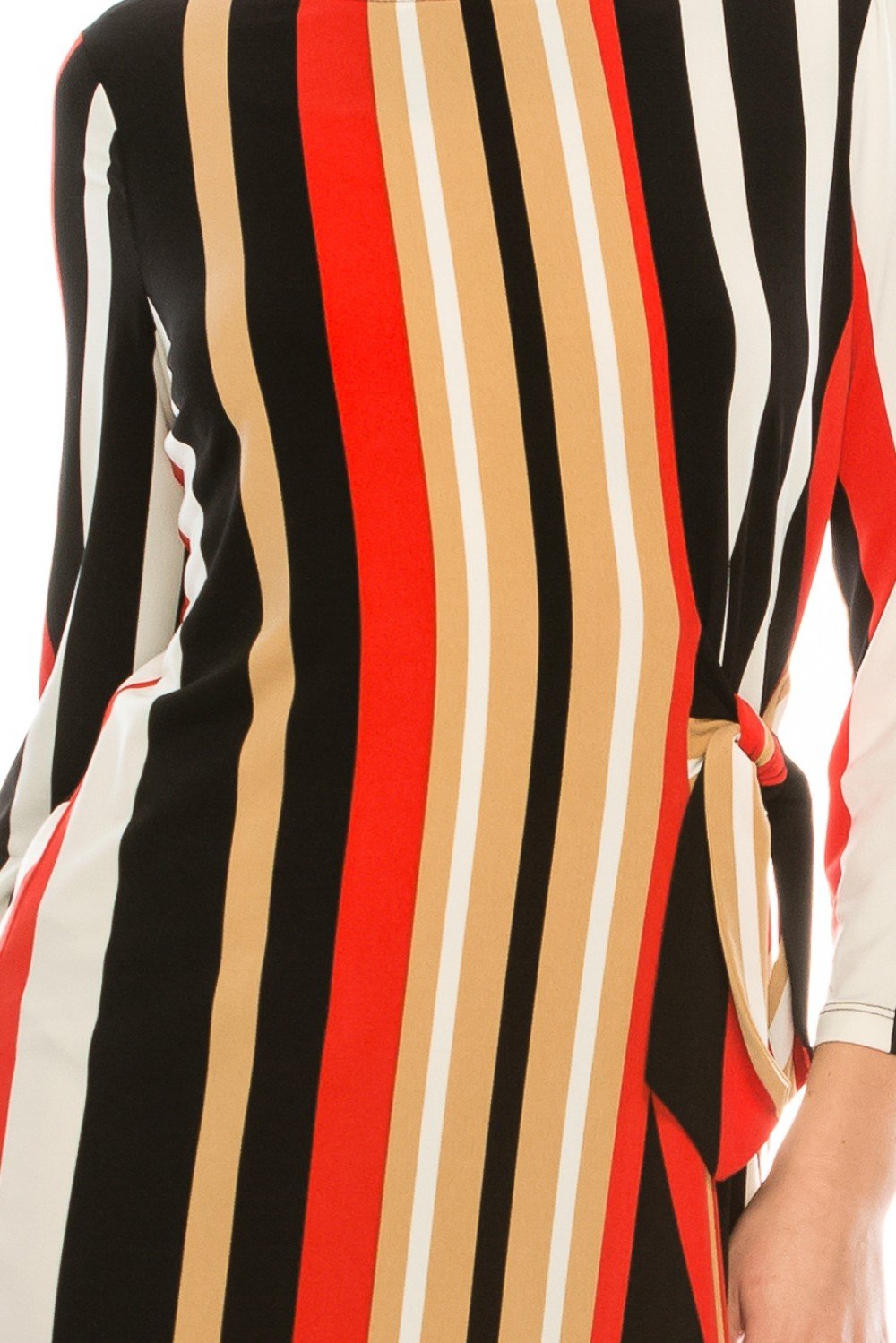 London Times - T4797M Long Sleeve Multi-Color Striped Shift Dress In Black and Multi-Color