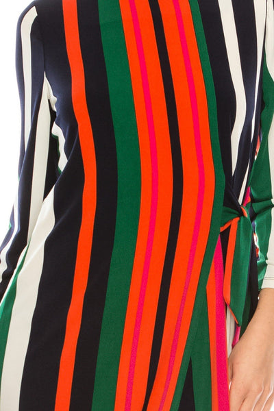 London Times - T4797M Long Sleeve Multi-Color Striped Shift Dress In Red and Multi-Color