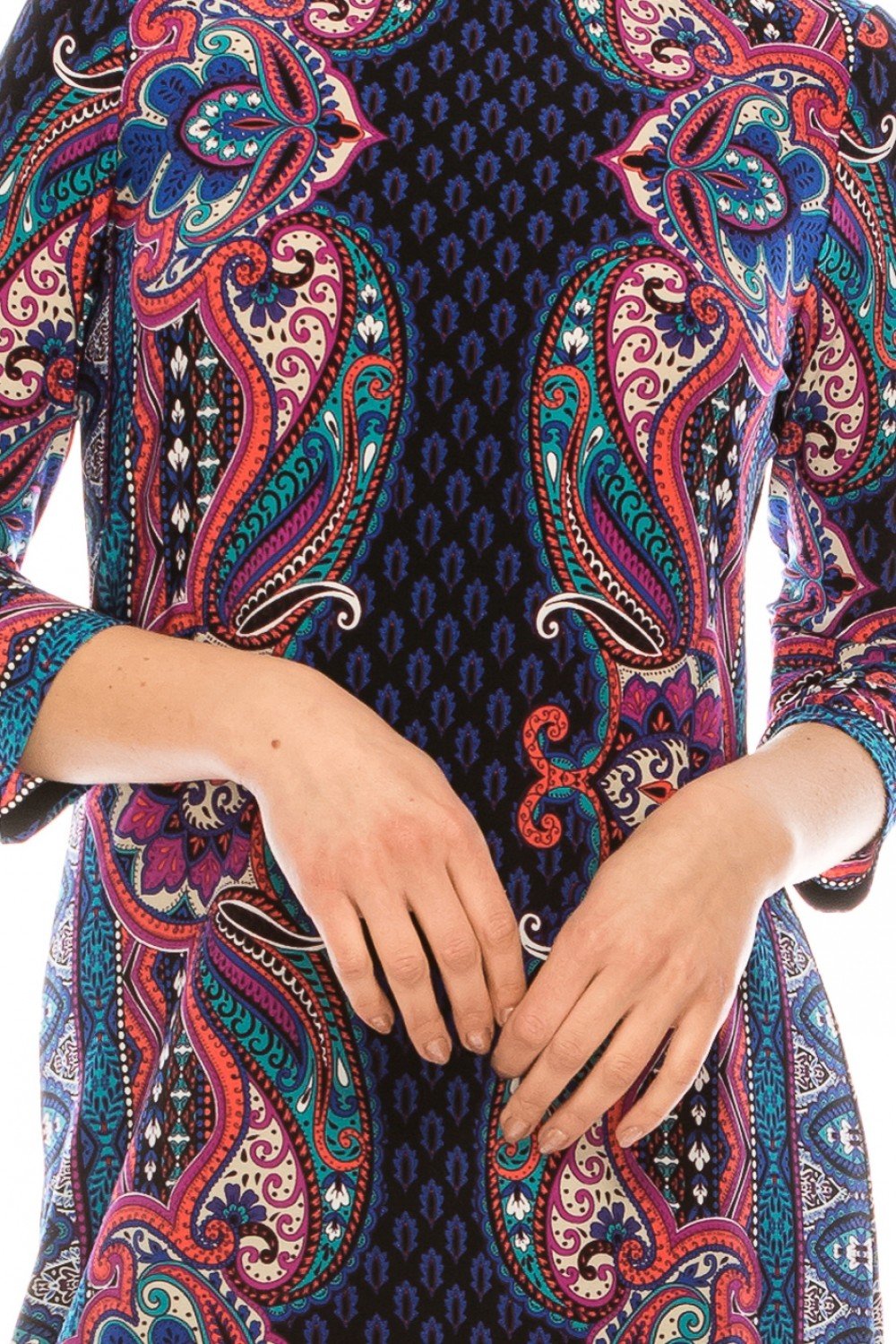 London Times - T4888M Quarter Sleeve Geo Paisley Print Day Dress In Black and Blue