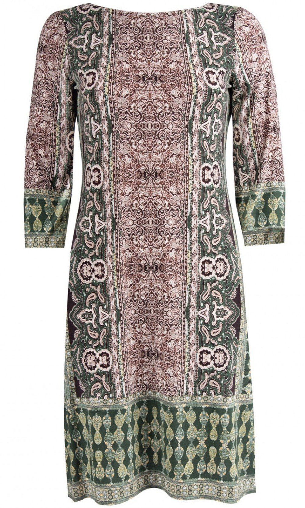 London Times - T3061M Multi-Print Quarter Sleeve Shift Dress In Green and Brown