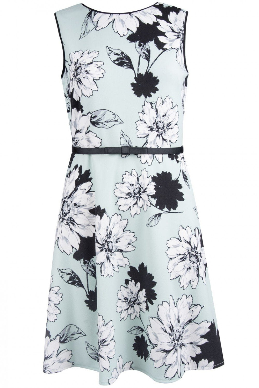 London Times - T3993M Sleeveless Floral Print Crepe A-Line Dress In Green and White