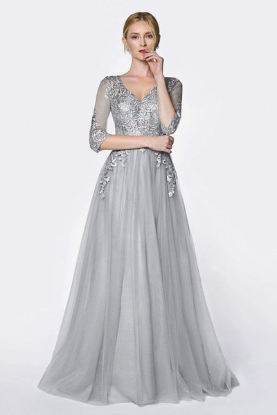 Cinderella Divine - OC003 Beaded Lace V-Neck Evening Dress Special Occasion Dress XS / Silver