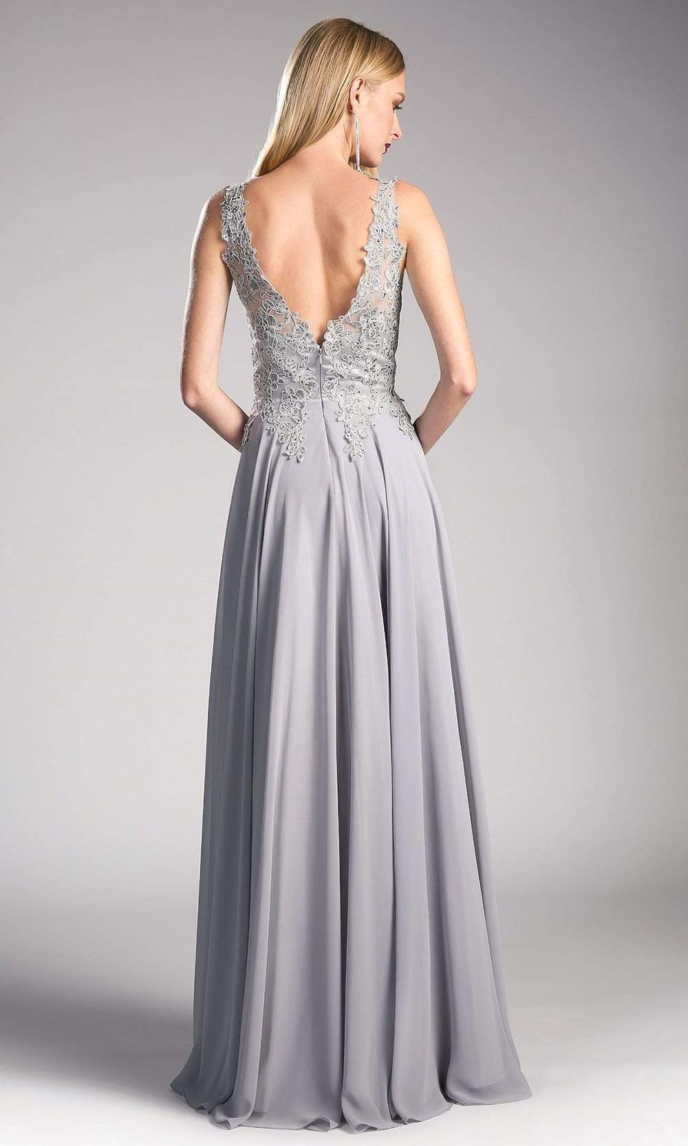 Cinderella Divine - 9177 Beaded Lace V-neck A-line Dress in Purple