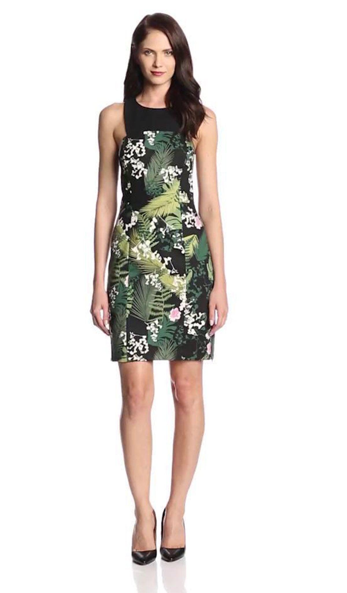 Adrianna Papell - 16PD77170 Printed Halter Sheath Cocktail Dress In Black and Green