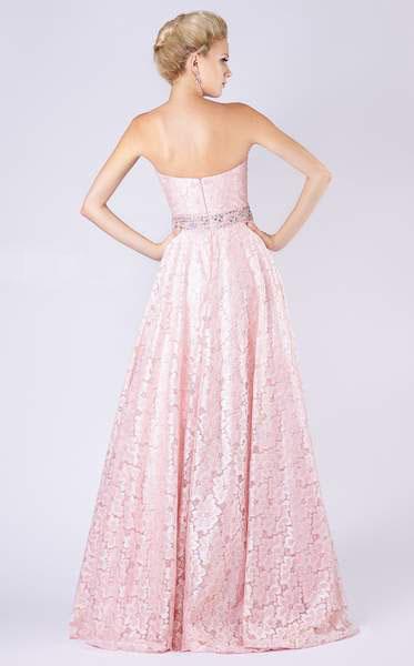 MNM COUTURE - M0060 Strapless Sweetheart Bodice Long Lace Gown In Pink