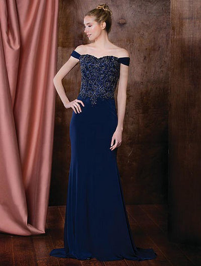Marsoni by Colors - M196 Embellished Sweetheart Sheath Dress in Blue