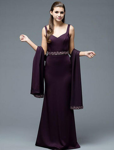 Marsoni by Colors - M208 Bejeweled V-Neck Sheath Dress in Purple