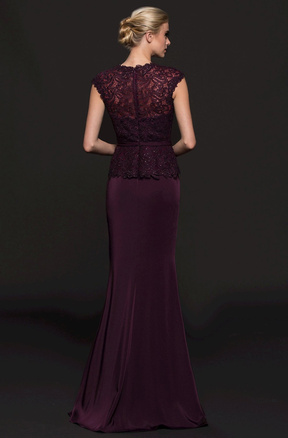 Marsoni by Colors - M220 Embellished Illusion Jewel Sheath Dress In Purple