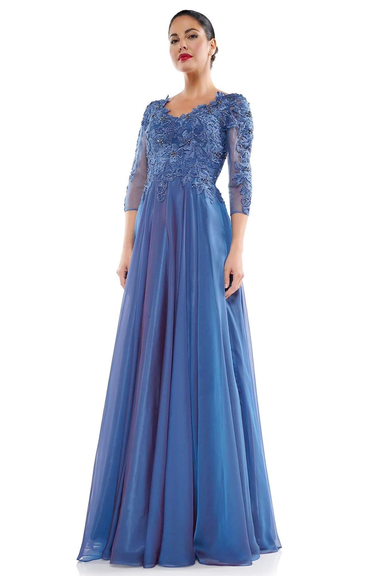 Marsoni by Colors - M281 Embroidered Scoop Neck Chiffon A-line Dress Mother of the Bride Dresses 6 / Slate Blue