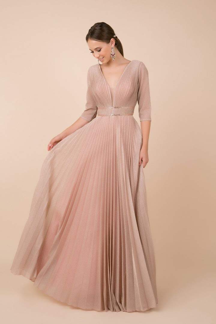 Nox Anabel - M530SC Deep V-neck Pleated A-line Dress