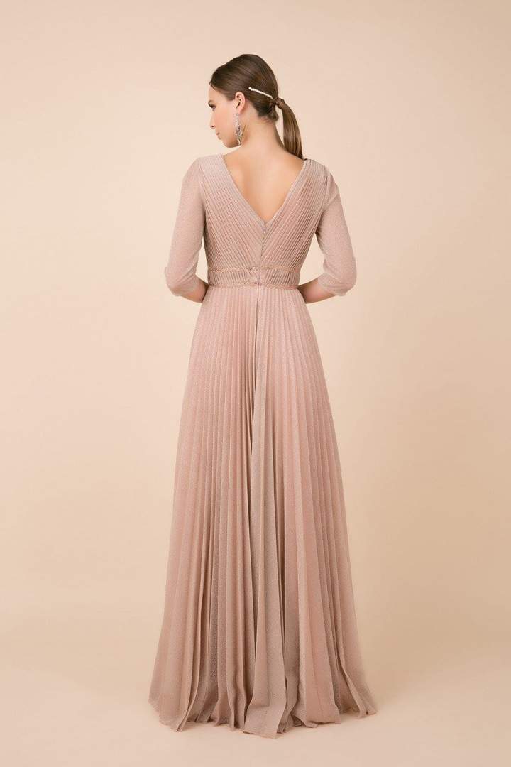 Nox Anabel - M530SC Deep V-neck Pleated A-line Dress