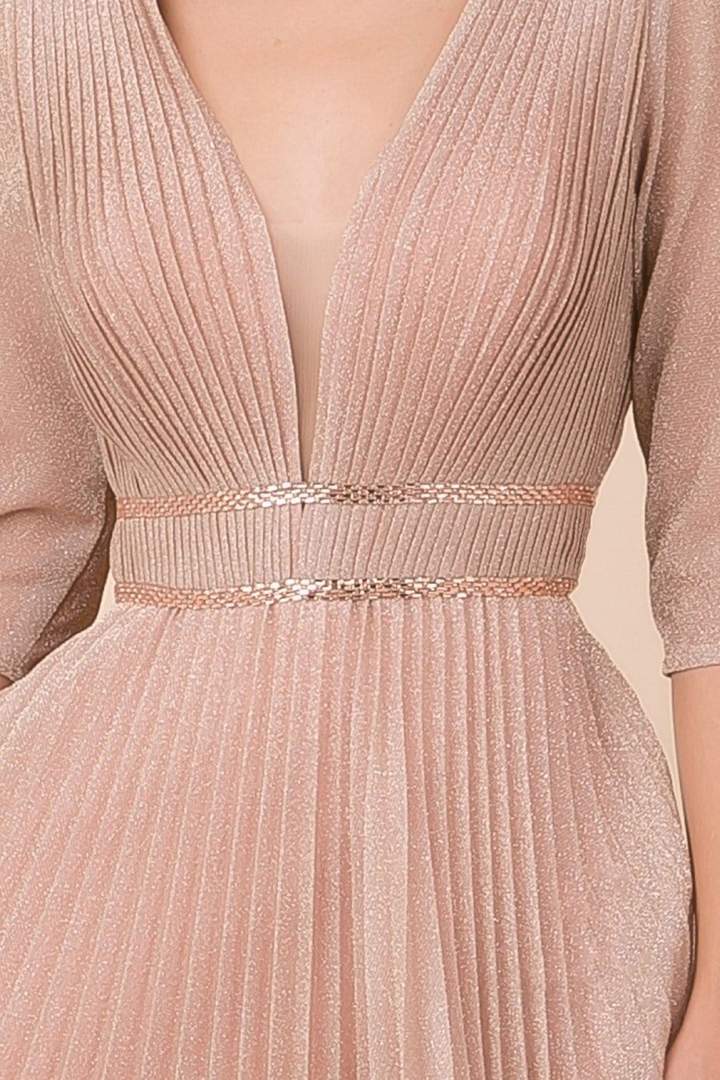 Nox Anabel - M530SC Deep V-neck Pleated A-line Dress