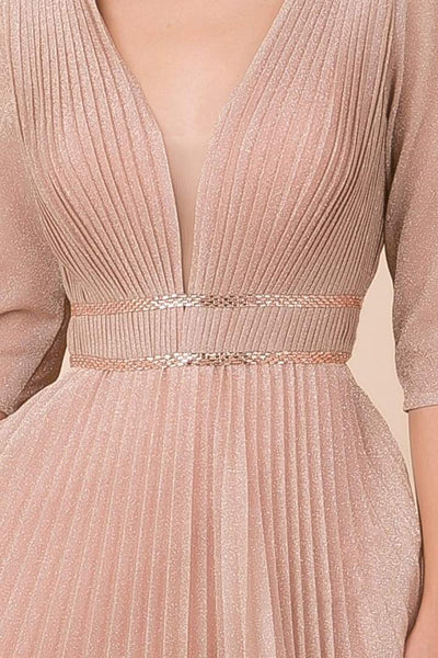 Nox Anabel - M530SC Deep V-neck Pleated A-line Dress