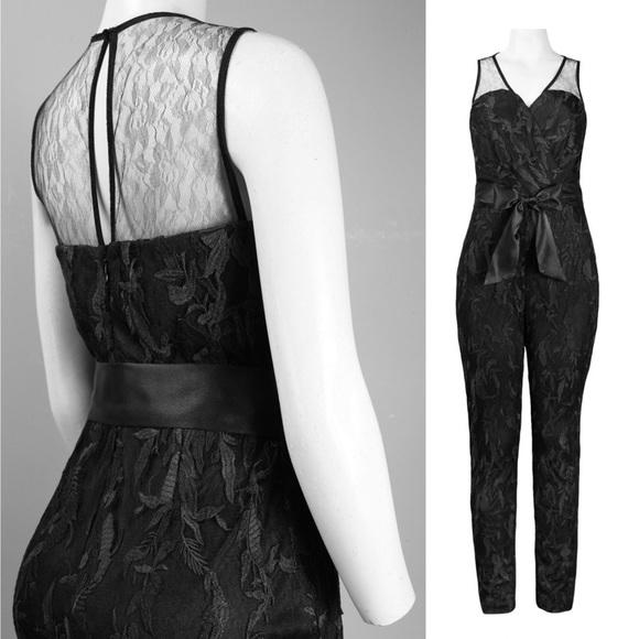 Adrianna Papell - Lace Overlay Jumpsuit Formal 231M70480 in Black