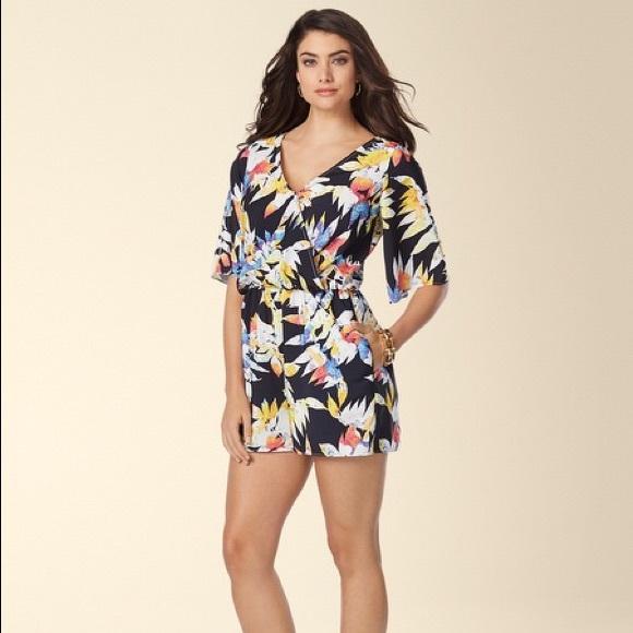 Muse - M2988M Tropical Dolman Romper in Black and Multi-Color