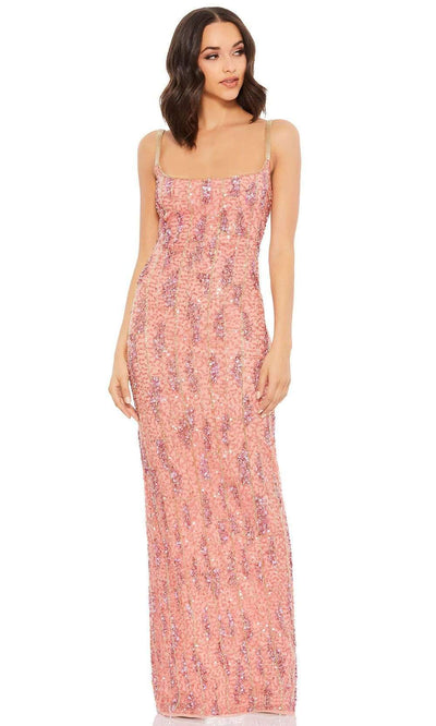 Mac Duggal - 10696 Embellished Square Neck Sheath Dress Evening Dresses 0 / Pink