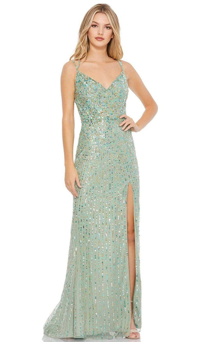 Mac Duggal - 10702 Sleeveless V-Neck Open Back Sequin Gown Evening Dresses 0 / Sage
