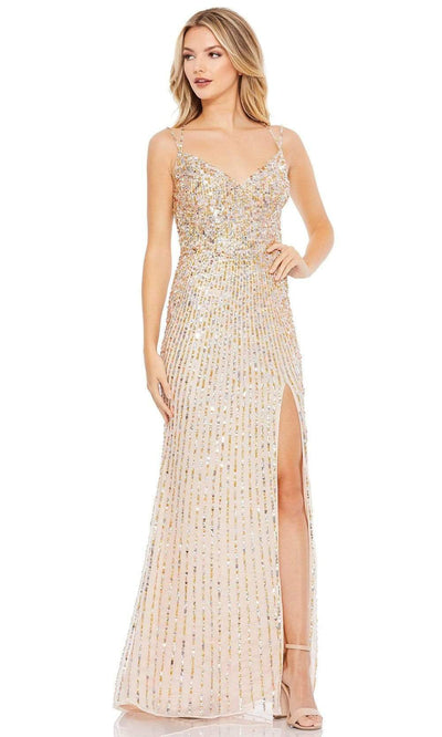Mac Duggal - 10702 Sleeveless V-Neck Open Back Sequin Gown Evening Dresses 0 / Sunset
