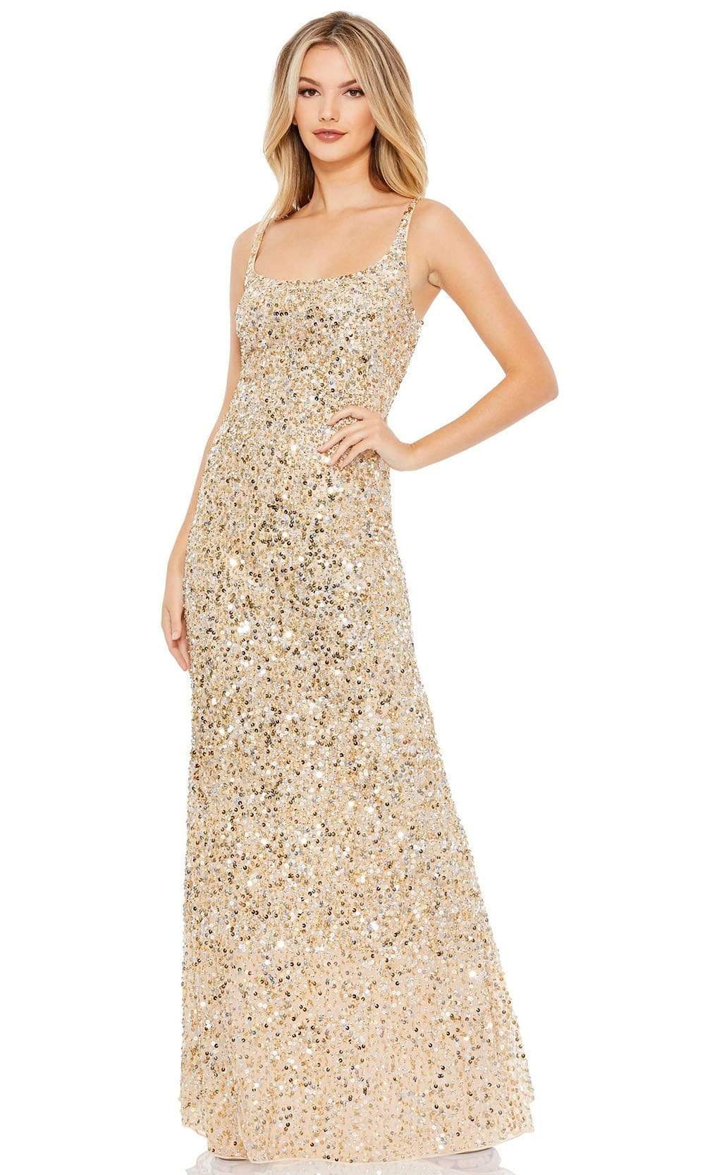 Mac Duggal - 10705 Sequined Scoop Neck Sheath Dress Special Occasion Dress 0 / Gold