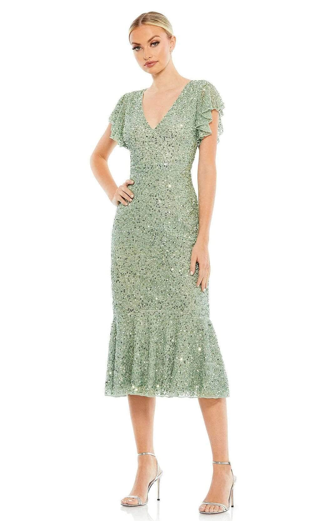 Mac Duggal 10801 - V-Neck Ruffled Hem Cocktail Dress Cocktail Dresses 0 / Sage