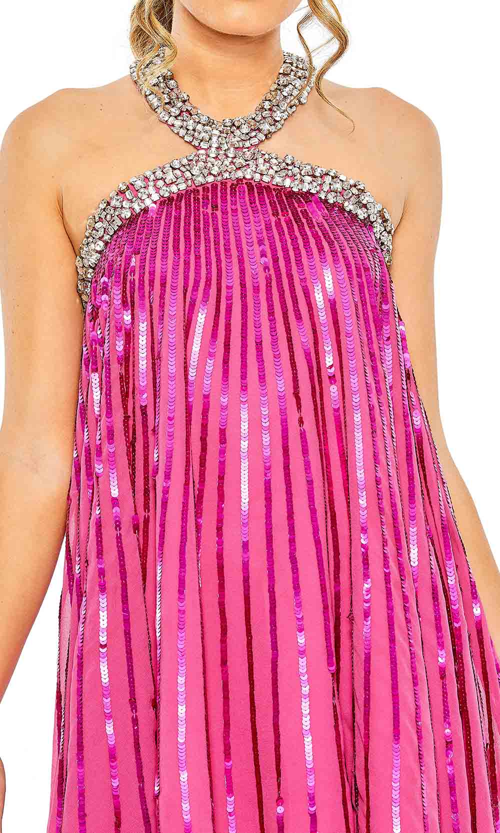 Mac Duggal 10996 - Halter Striped Sequin Cocktail Dress Special Occasion Dress