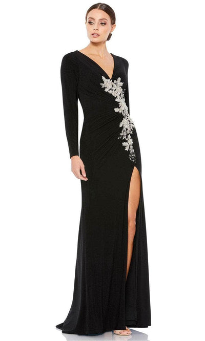 Mac Duggal 12453 - V-Neck High Slit Evening Dress Evening Dresses 2 / Black