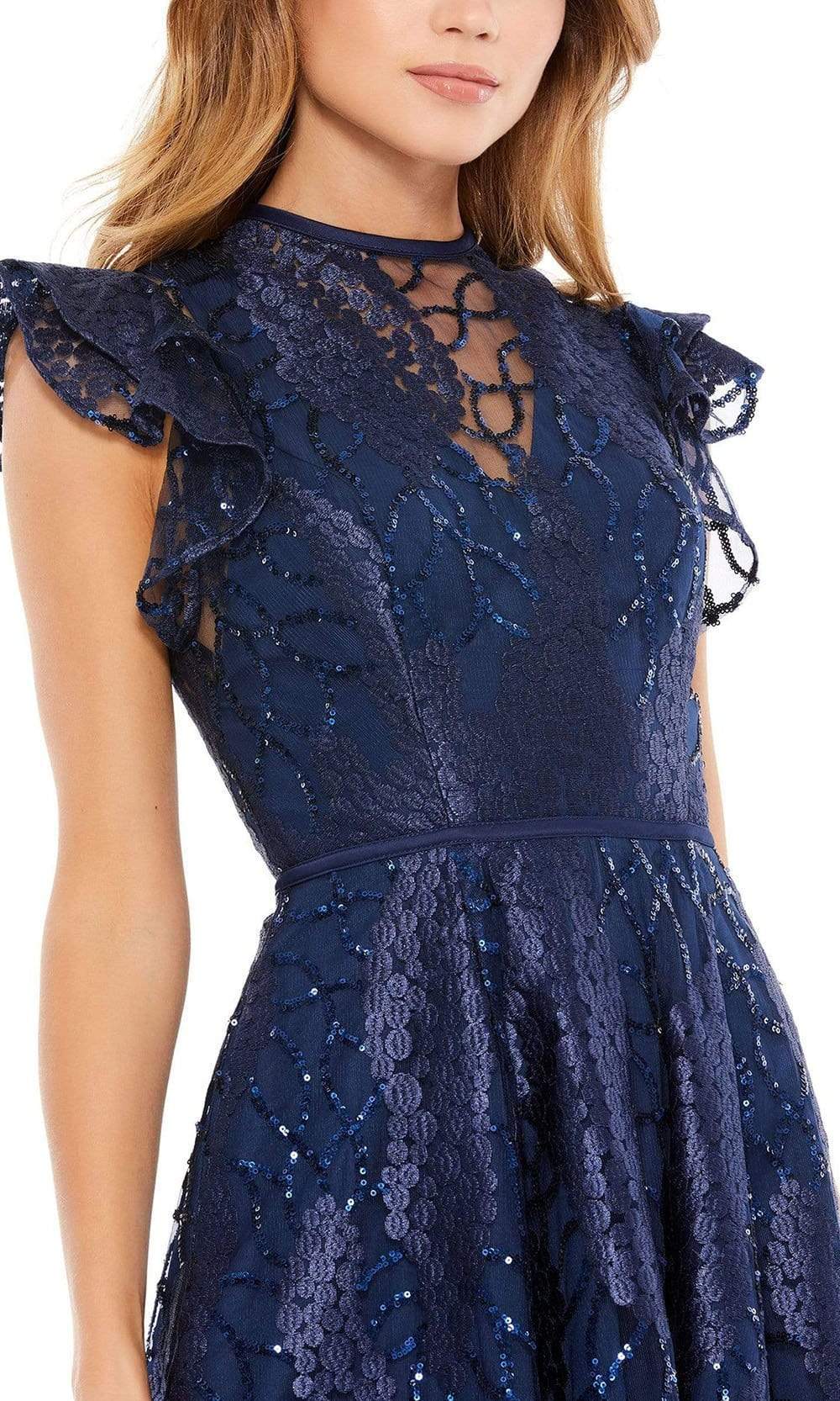 Mac Duggal - Sequin High Neck Full Back A-Line Dress 12467SC In Blue