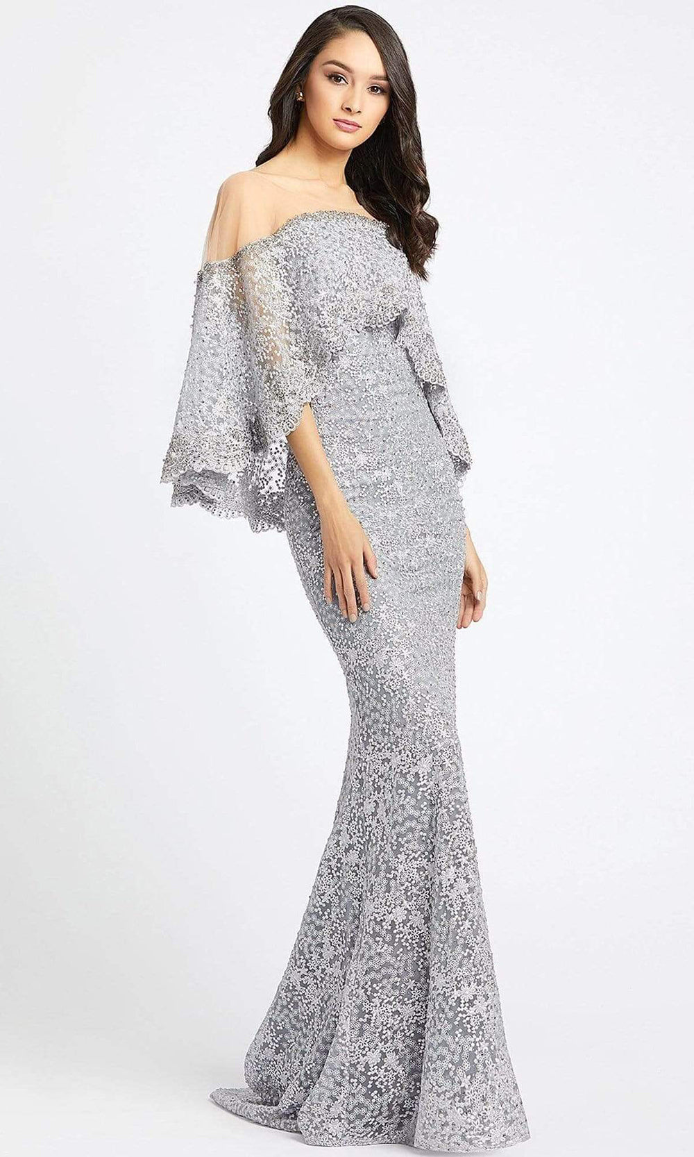 Mac Duggal - Illusion Bateau Sheer Lace Evening Gown 20072SC In Gray
