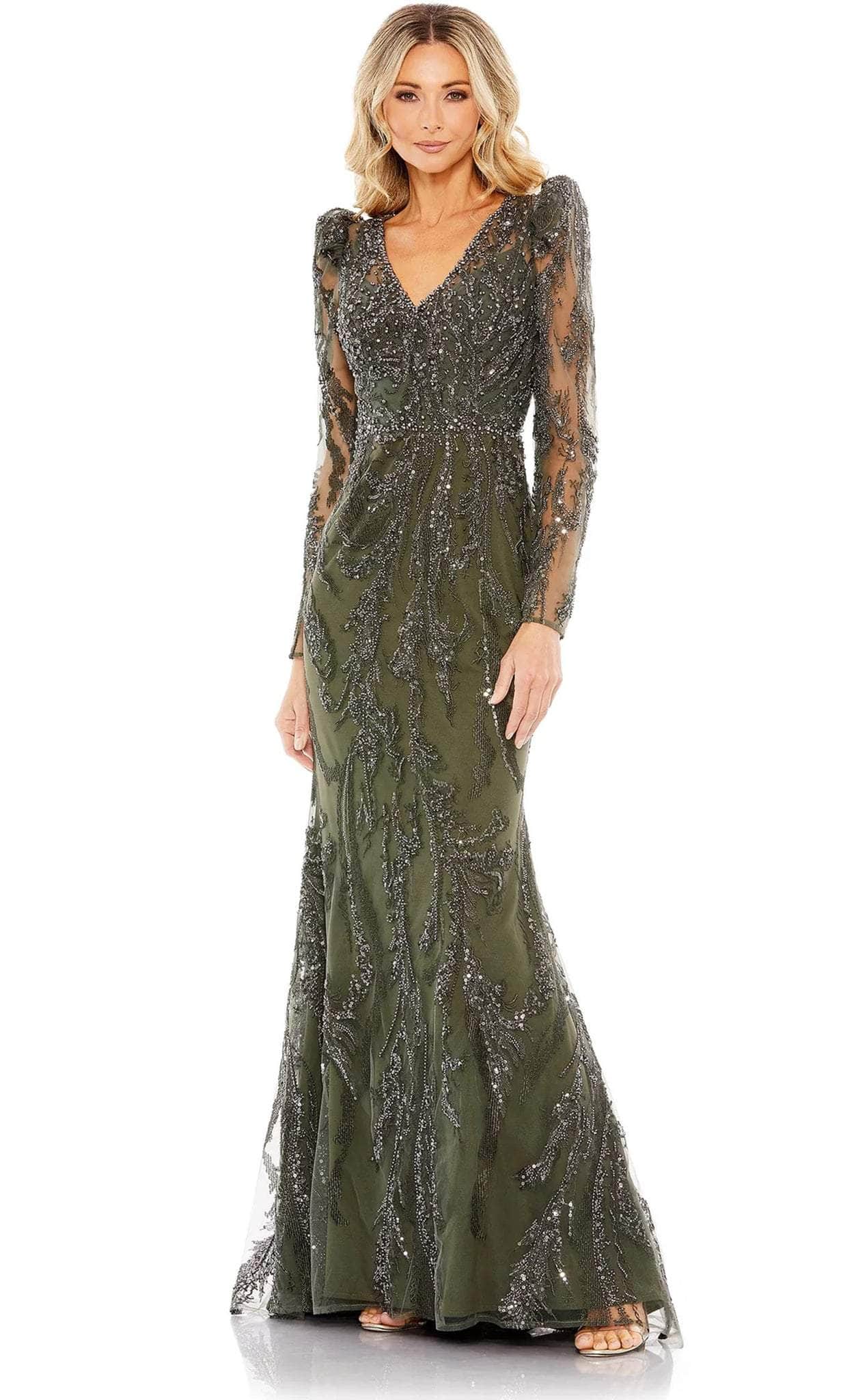 Mac Duggal 20349 - Long Sleeve Beaded Evening Gown Evening Dresses 4 / Olive