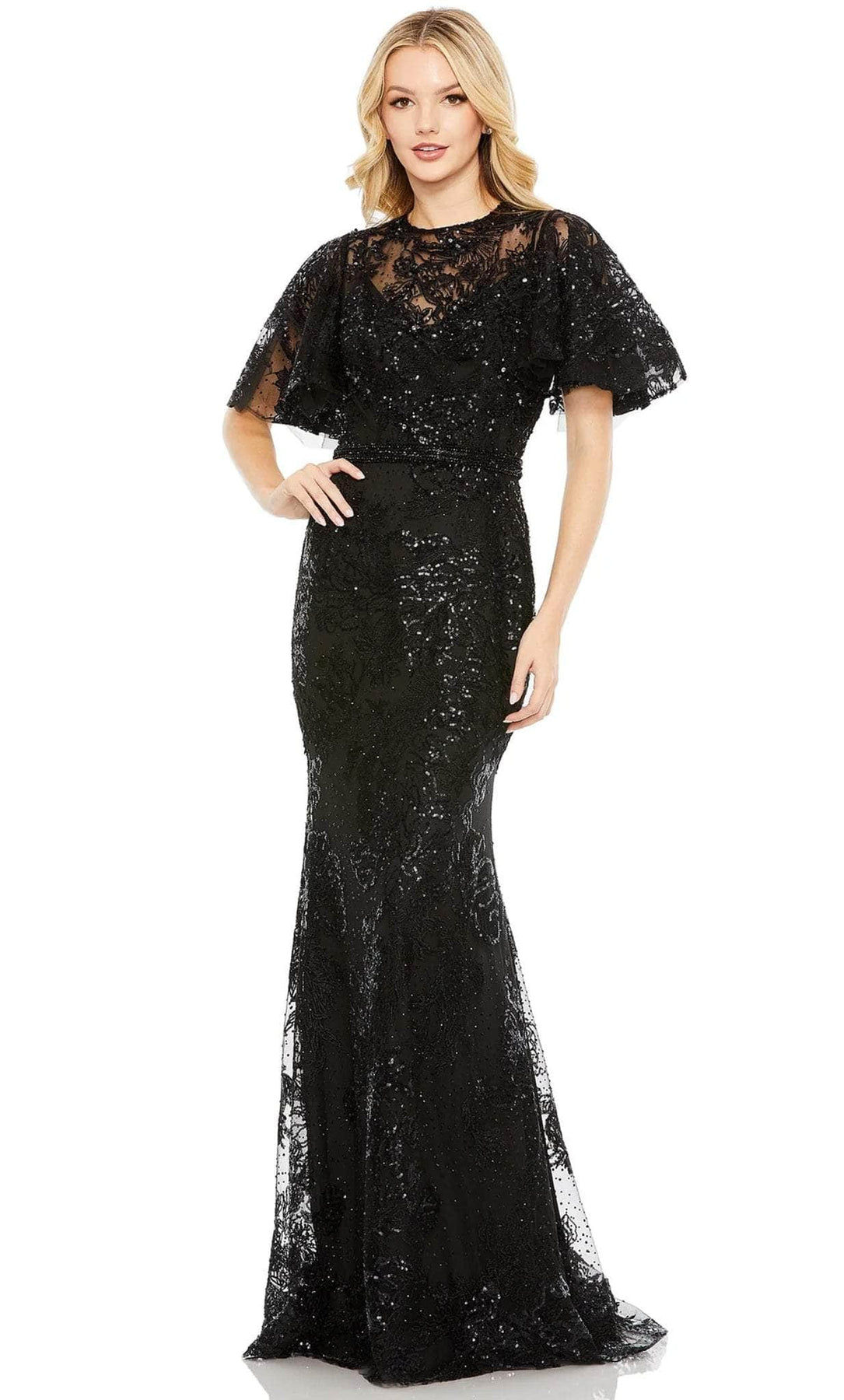 Mac Duggal 20438 - Flutter Sleeve Embellished Evening Gown Evening Dresses 4 / Black