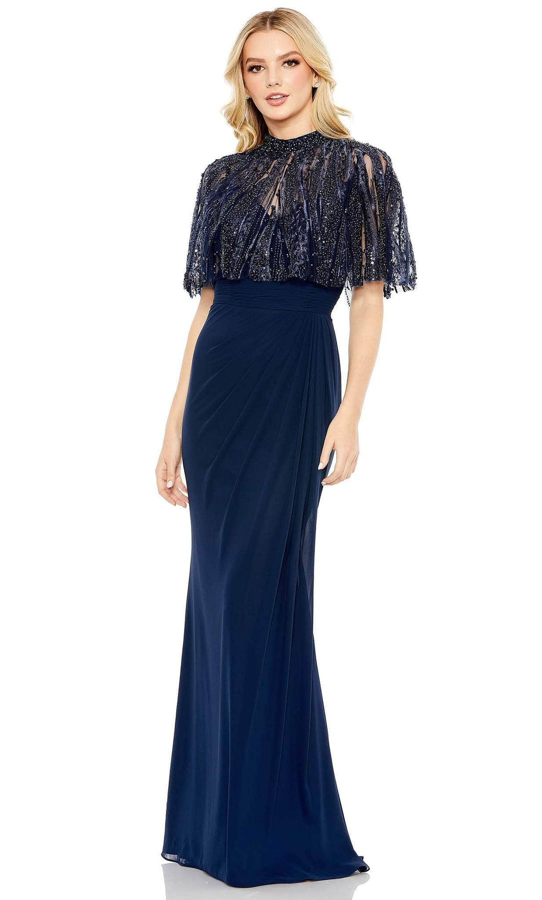 Mac Duggal 20467 - Embellished Cape Sleeveless Evening Dress Special Occasion Dress 2 / Navy