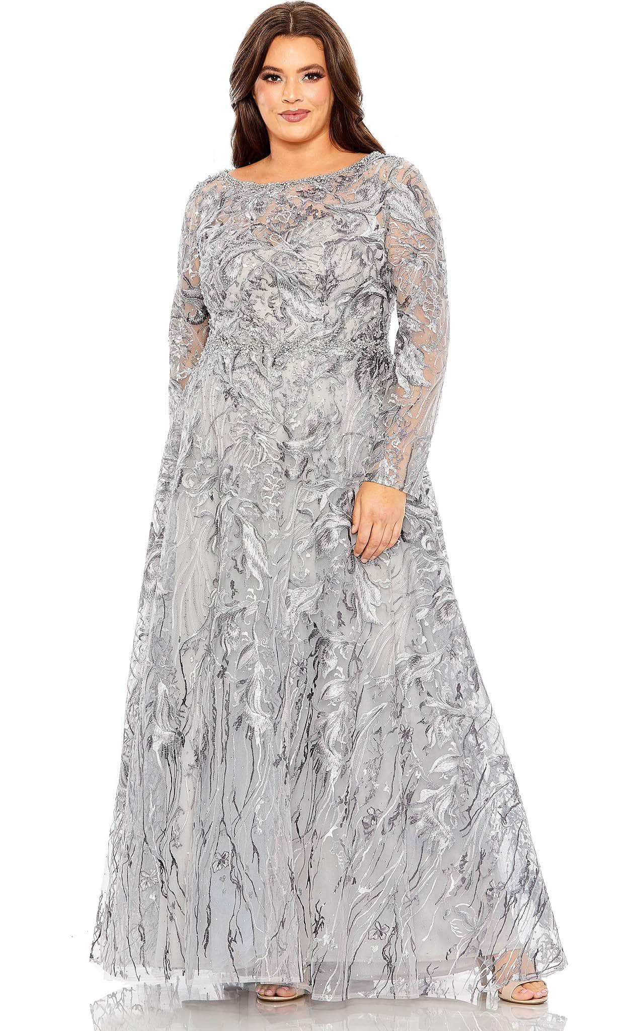 Mac Duggal 20468 - All-Covered Embroidered A-line Gown Mother of the Bride Dresses 14W / Charcoal