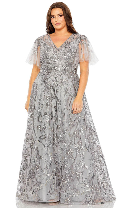 Mac Duggal 20469 - Embellished V-neck Evening Dress Special Occasion Dress 14W / Platinum