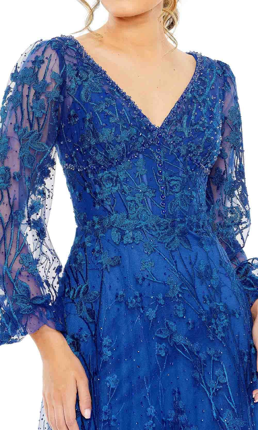 Mac Duggal 20512 - Tea Length Sheer Floral Embroidered Overlay A-Line Dress - Fully Lined Bodice And Skirt, Sheer Bishop Sleeves, Sheer Back, Puff Shoulders, Floral Embroidered, Concealed Back Zipper, Ruffled Tea Mac Duggal 20512 - Tea Length Sheer Floral Embroidered Overlay A-Line Dress - Fully Lined Bodice And Skirt, Sheer Bishop Sleeves, Sheer Back, Puff Shoulders, Floral Embroidered, Concealed Back Zipper, Ruffled Tea