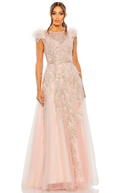 Mac Duggal 20520 - High-Neck Feathered Prom Dress Special Occasion Dress 0 / Blush