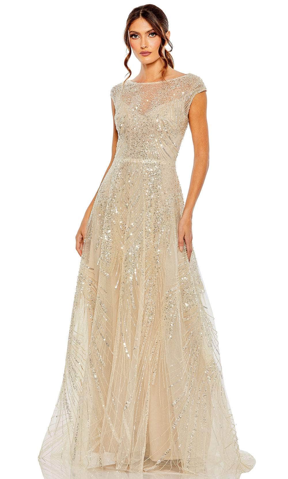 Mac Duggal 20524 - Sequin Cap Sleeve Gown Prom Dresses 4 / Nude Silver